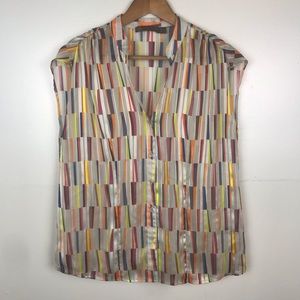 OUTBACK RED Patchwork Blouse Semi Sheer Button Sleeveless